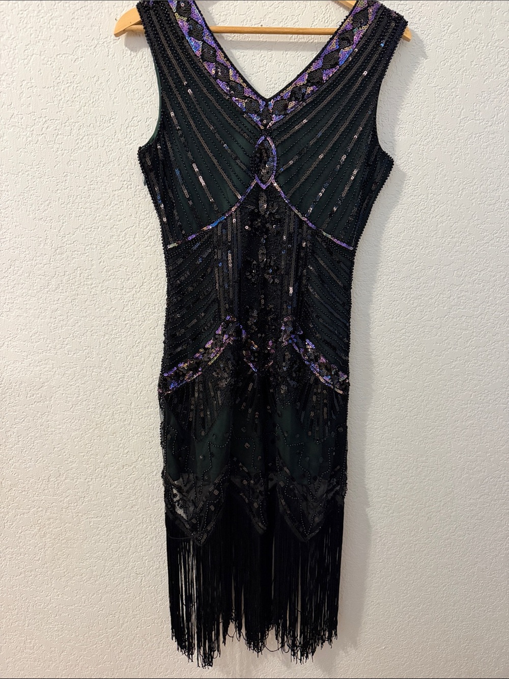 Flapper Vintage Style Black Beaded Fringe - Good Stretch